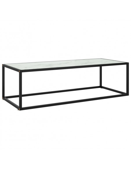 Tavolino da Salotto Nero con Vetro Marmo Bianco 120x50x35 cm