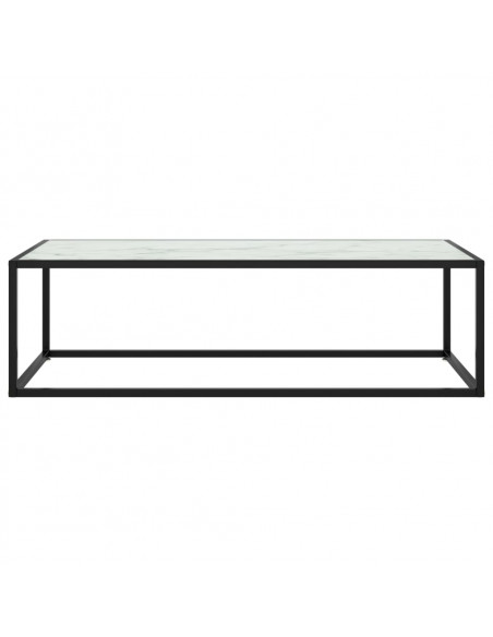 Tavolino da Salotto Nero con Vetro Marmo Bianco 120x50x35 cm