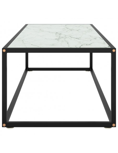 Tavolino da Salotto Nero con Vetro Marmo Bianco 120x50x35 cm