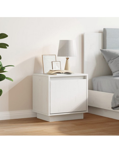 Comodino Bianco 40x30x40 cm in Legno Massello di Pino