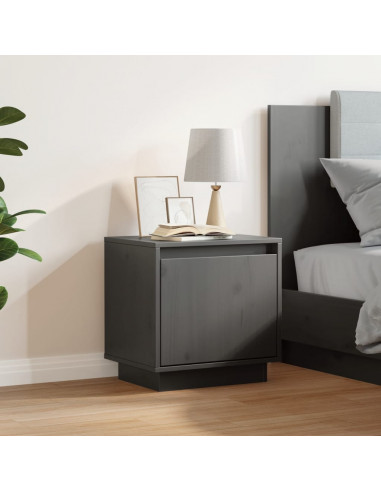 Comodino Grigio 40x30x40 cm in Legno Massello di Pino