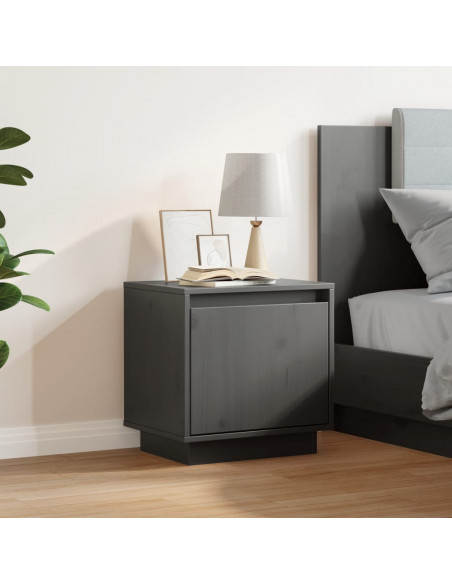 Comodino Grigio 40x30x40 cm in Legno Massello di Pino