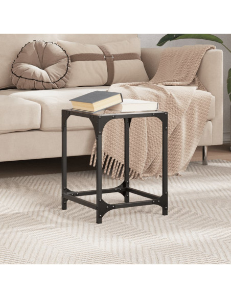 Tavolino Salotto con Piano Vetro Trasparente 30x30x40cm Acciaio