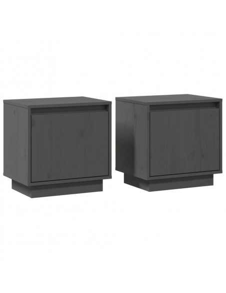 Comodini 2 pz Grigi 40x30x40 cm in Legno Massello di Pino