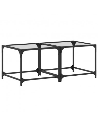 Tavolino Salotto con Piano Vetro Trasparente 50x50x40cm Acciaio