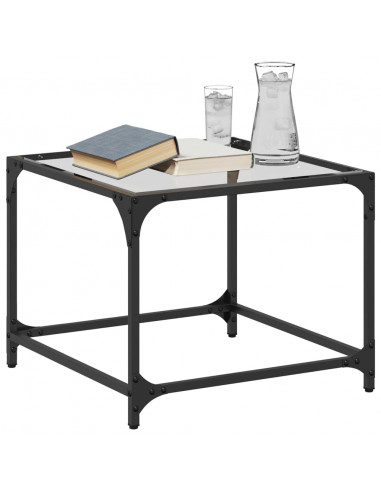 Tavolino Salotto con Piano Vetro Trasparente 50x50x40cm Acciaio