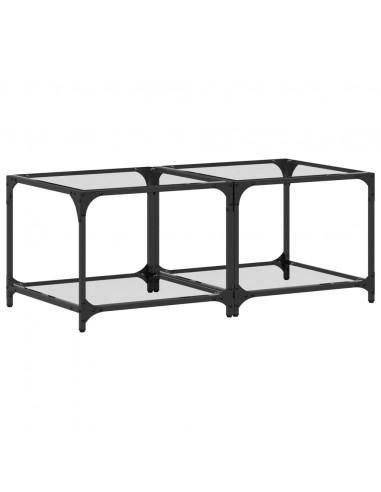 Tavolino Salotto con Piano Vetro Trasparente 50x50x40cm Acciaio