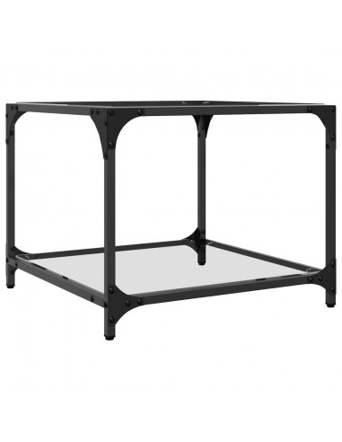 Tavolino Salotto con Piano Vetro Trasparente 50x50x40cm Acciaio