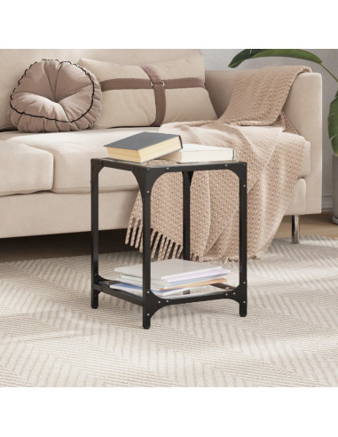 Tavolino Salotto con Piano Vetro Trasparente 30x30x40cm Acciaio