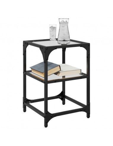 Tavolino Salotto con Piano Vetro Trasparente 30x30x45cm Acciaio