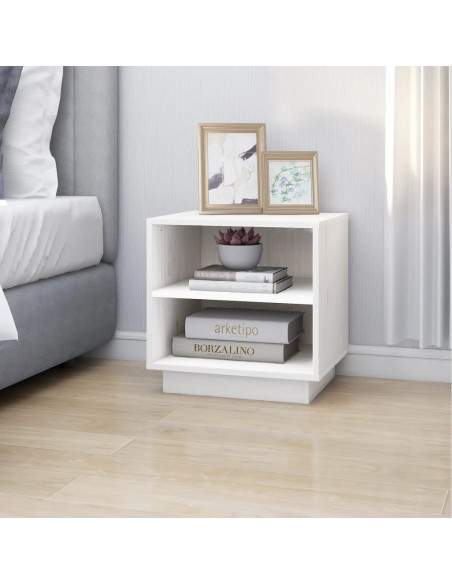 Comodino Bianco 40x34x40 cm in Legno Massello di Pino