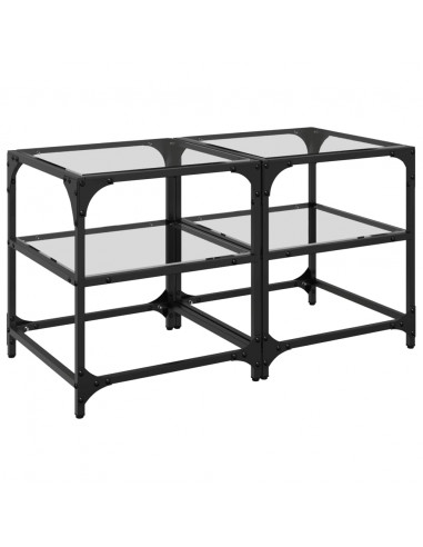 Tavolino Salotto con Piano Vetro Trasparente 40x40x45cm Acciaio