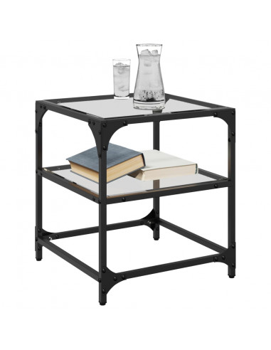 Tavolino Salotto con Piano Vetro Trasparente 40x40x45cm Acciaio