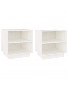 Comodini Bianchi 2 pz 40x34x40 cm in Legno Massello di Pino 2
