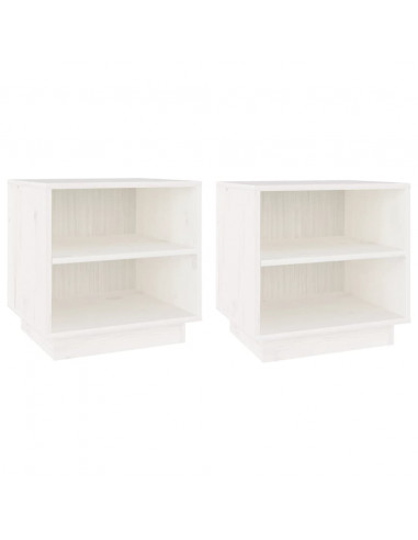 Comodini Bianchi 2 pz 40x34x40 cm in Legno Massello di Pino
