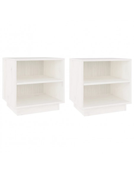 Comodini Bianchi 2 pz 40x34x40 cm in Legno Massello di Pino
