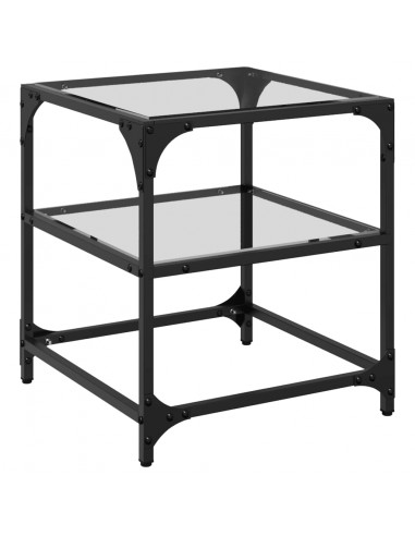 Tavolino Salotto con Piano Vetro Trasparente 40x40x45cm Acciaio