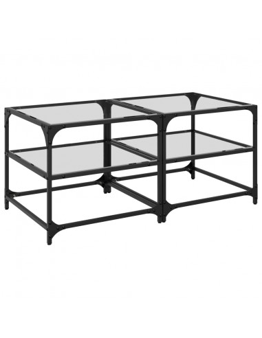 Tavolino Salotto con Piano Vetro Trasparente 50x50x45cm Acciaio