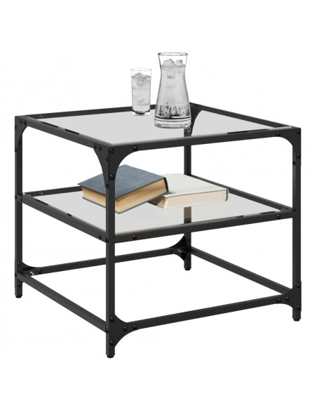 Tavolino Salotto con Piano Vetro Trasparente 50x50x45cm Acciaio