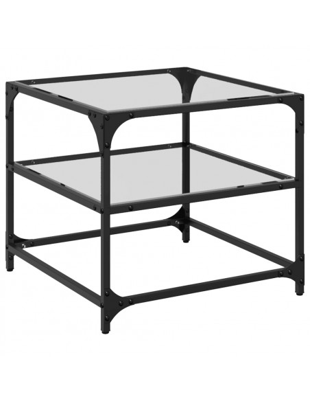 Tavolino Salotto con Piano Vetro Trasparente 50x50x45cm Acciaio