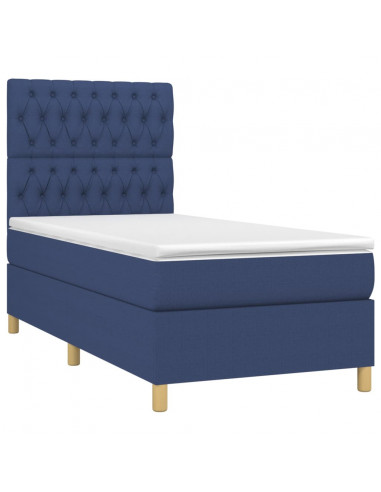 Letto a Molle con Materasso e LED Blu 100x200cm in Tessuto