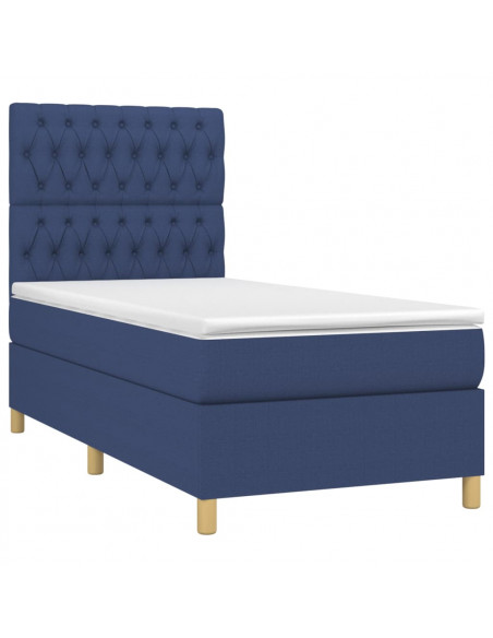 Letto a Molle con Materasso e LED Blu 100x200cm in Tessuto