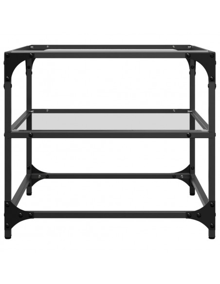 Tavolino Salotto con Piano Vetro Trasparente 50x50x45cm Acciaio