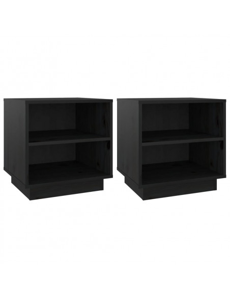 Comodini Neri 2 pz 40x34x40 cm in Legno Massello di Pino