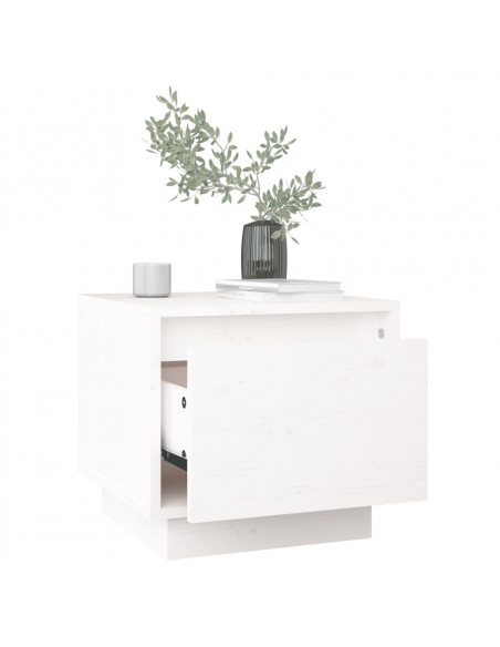 Comodino Bianco 35x34x32 cm in Legno Massello di Pino