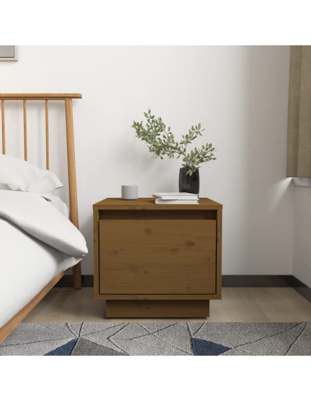 Comodino Miele 35x34x32 cm in Legno Massello di Pino