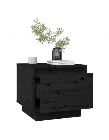 Comodino Nero 35x34x32 cm in Legno Massello di Pino