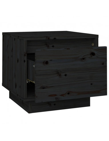 Comodino Nero 35x34x32 cm in Legno Massello di Pino