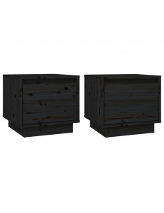Comodini 2 pz Neri 35x34x32 cm in Legno Massello di Pino 2