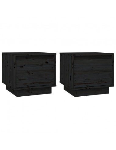 Comodini 2 pz Neri 35x34x32 cm in Legno Massello di Pino