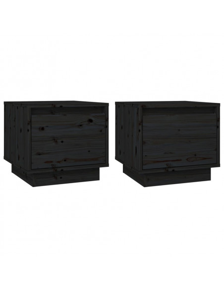 Comodini 2 pz Neri 35x34x32 cm in Legno Massello di Pino