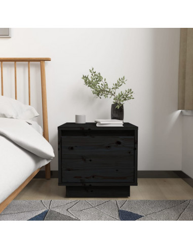 Comodini 2 pz Neri 35x34x32 cm in Legno Massello di Pino