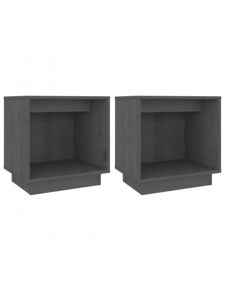 Comodini 2 pz Grigi 40x30x40 cm in Legno Massello di Pino