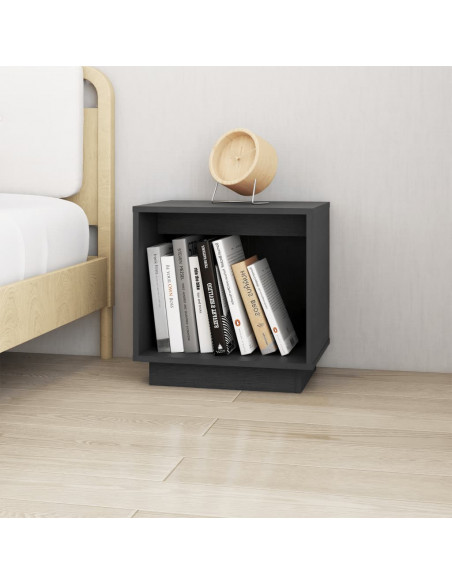 Comodini 2 pz Grigi 40x30x40 cm in Legno Massello di Pino