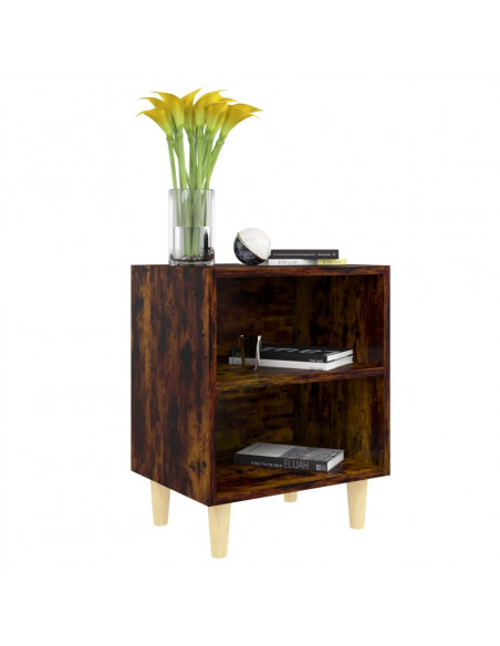 Comodino con Gambe in Legno Massello Rovere Fumo 40x35x50cm