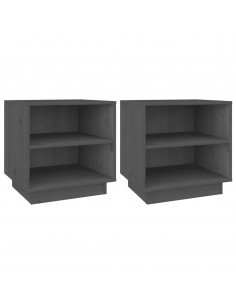 Comodini 2 pz Grigi 40x34x40 cm in Legno Massello di Pino 2