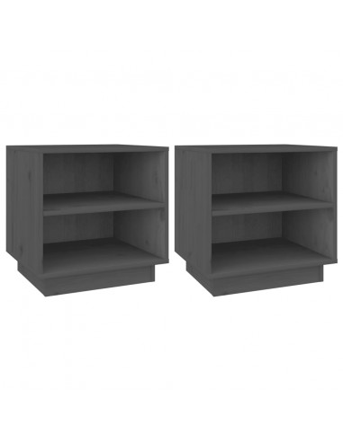 Comodini 2 pz Grigi 40x34x40 cm in Legno Massello di Pino