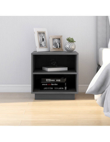 Comodini 2 pz Grigi 40x34x40 cm in Legno Massello di Pino