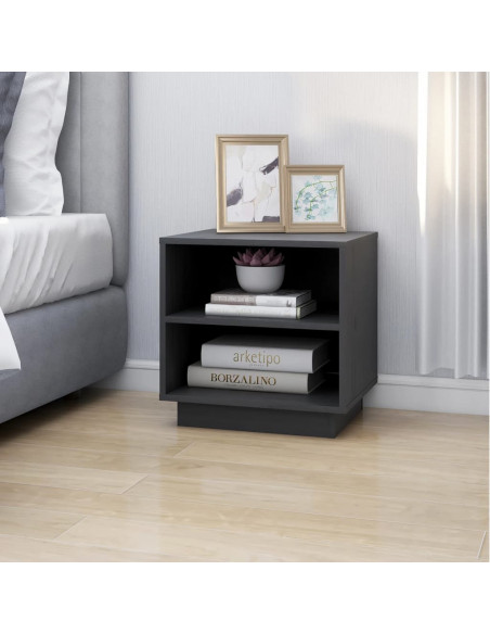 Comodini 2 pz Grigi 40x34x40 cm in Legno Massello di Pino