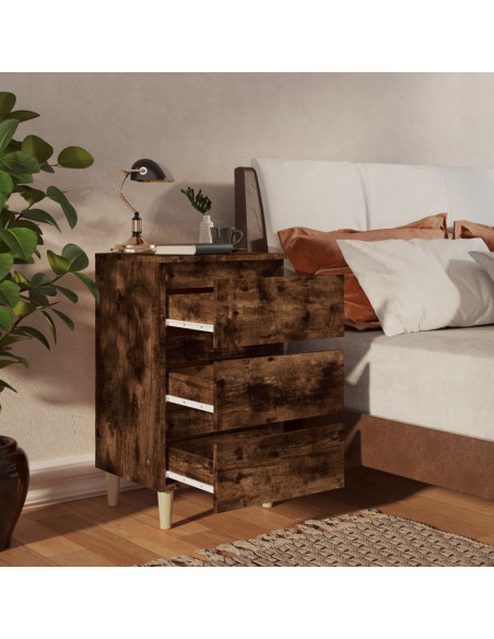 Comodino con Gambe in Legno Massello Rovere Fumo 40x35x69 cm