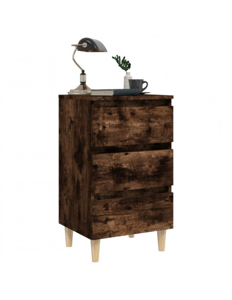 Comodino con Gambe in Legno Massello Rovere Fumo 40x35x69 cm