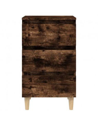 Comodino con Gambe in Legno Massello Rovere Fumo 40x35x69 cm