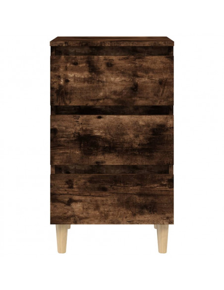 Comodino con Gambe in Legno Massello Rovere Fumo 40x35x69 cm