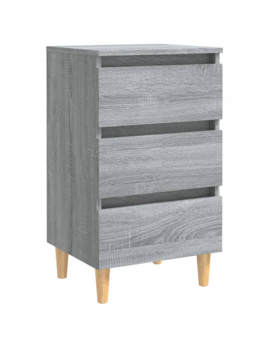 Comodino con Gambe in Legno Massello Grigio Sonoma 40x35x69 cm