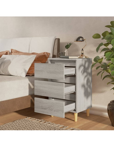 Comodino con Gambe in Legno Massello Grigio Sonoma 40x35x69 cm