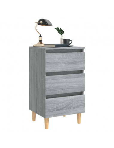 Comodino con Gambe in Legno Massello Grigio Sonoma 40x35x69 cm